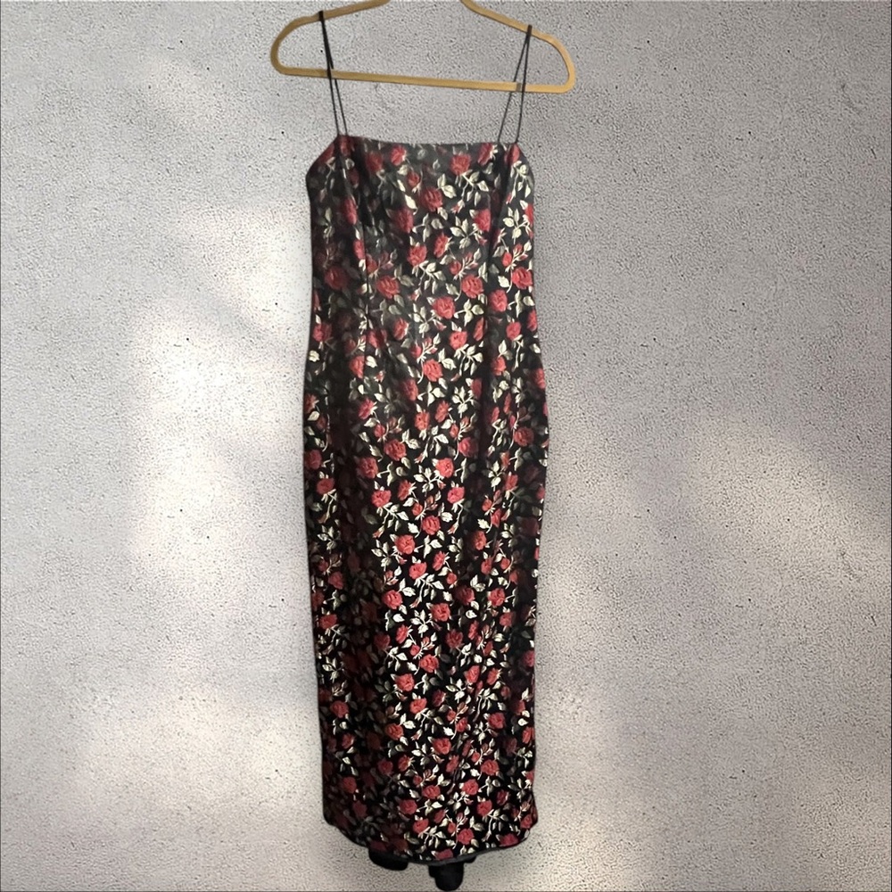 Jessica McClintock Gunne Sax Vintage Gown Black Red Roses with Back Bustle - Picture 9 of 17